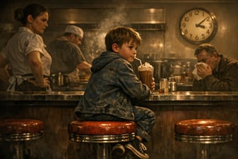 an example of a story scene pulling in all the elements of a diner as a young boy waits for his mother